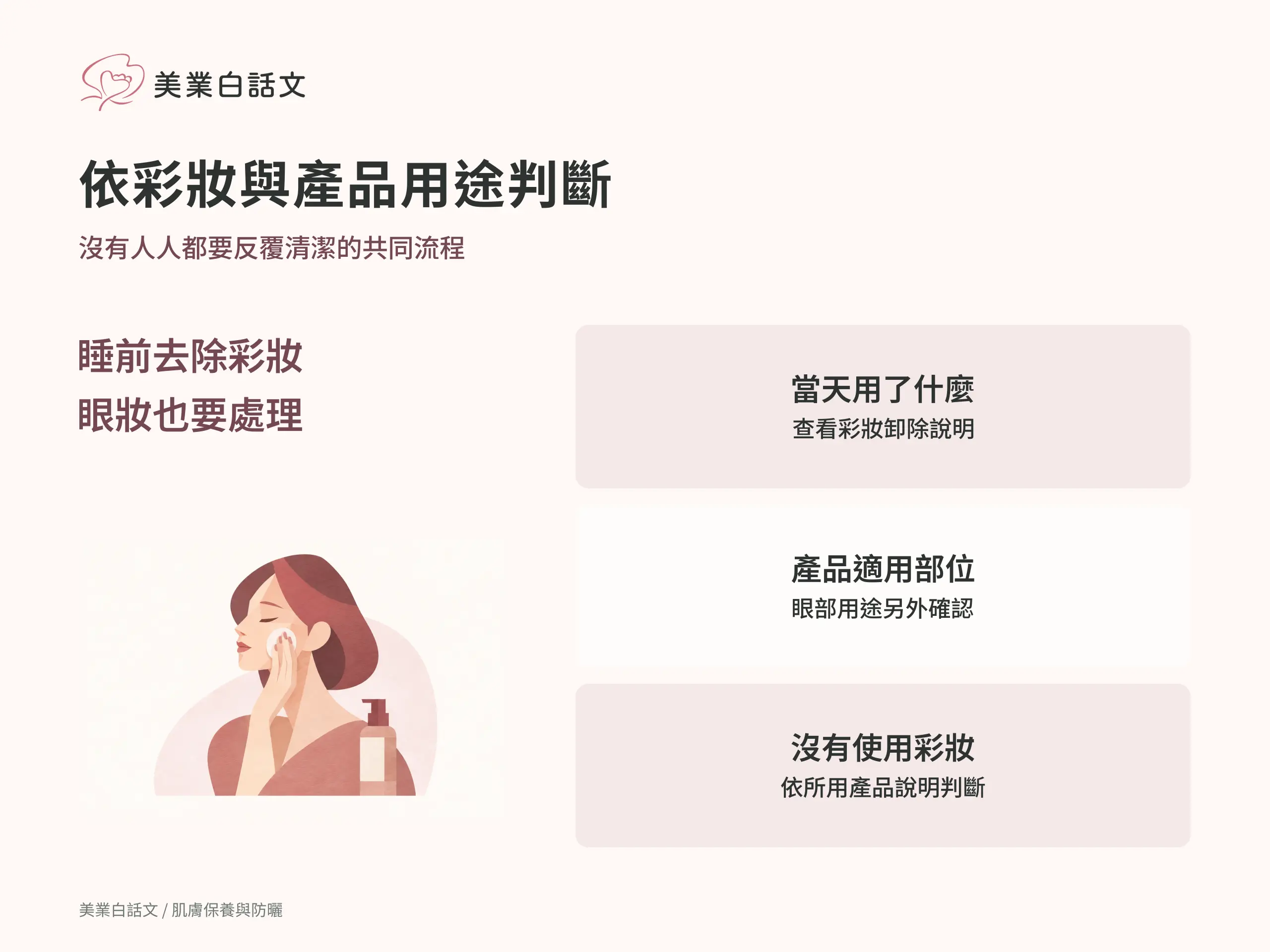 依彩妝與產品用途判斷；沒有人人都要反覆清潔的共同流程