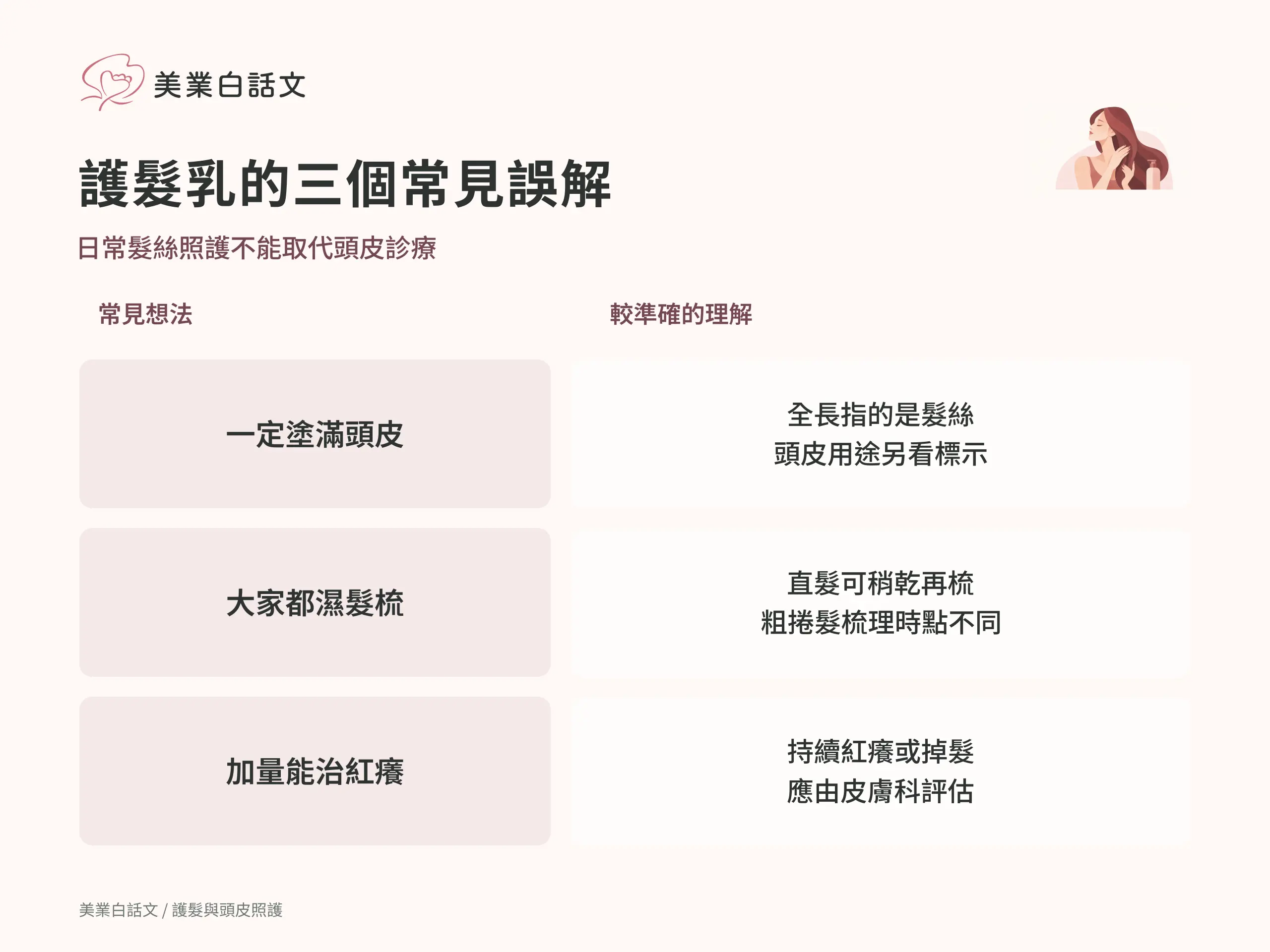 護髮乳的三個常見誤解；日常髮絲照護不能取代頭皮診療